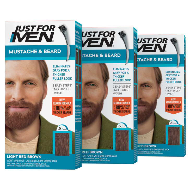 Just For Men Mustache Beard Beard Dye for Men with Brush With Keratin Biotin Aloe and Coconut Oil for Healthy Facial Hai