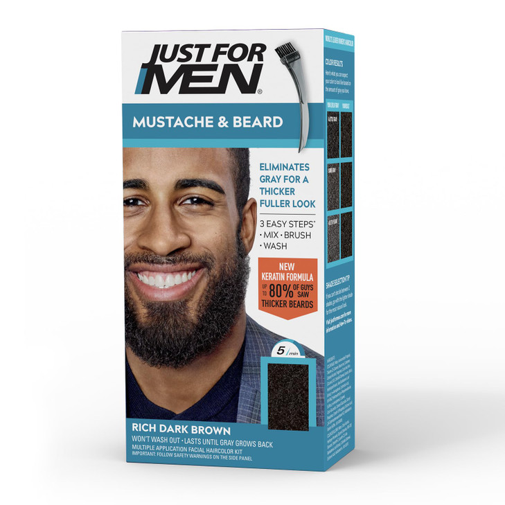 Just For Men Mustache Beard Beard Dye for Men with Brush With Keratin Biotin Aloe and Coconut Oil for Healthy Facial Hai