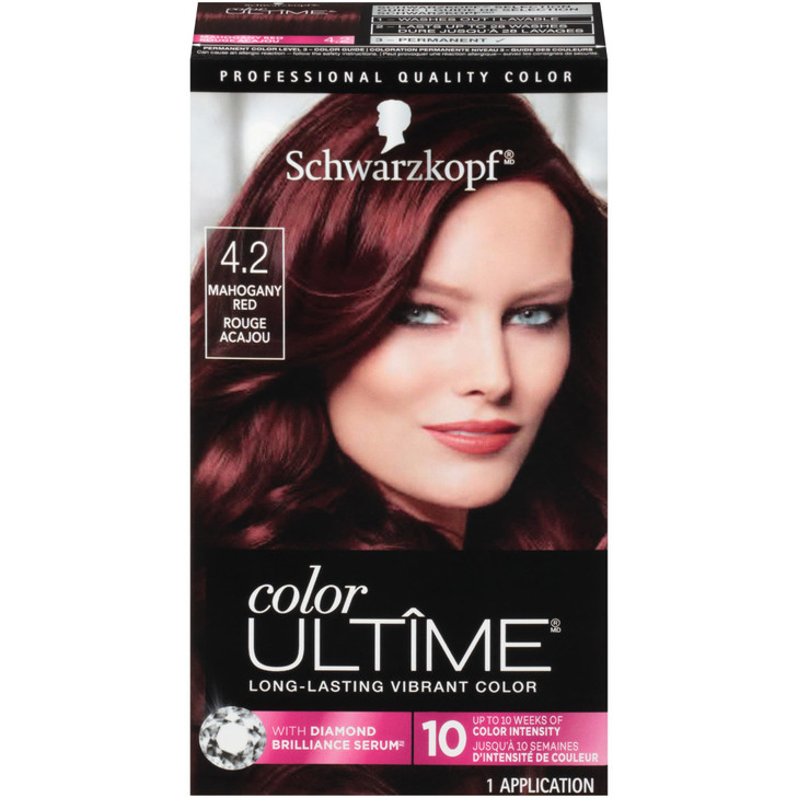 Schwarzkopf Color Ultime 42 Mahogany Red Hair Dye Permanent Intense Red with Diamond Brilliance FadeResistant Covers Gra