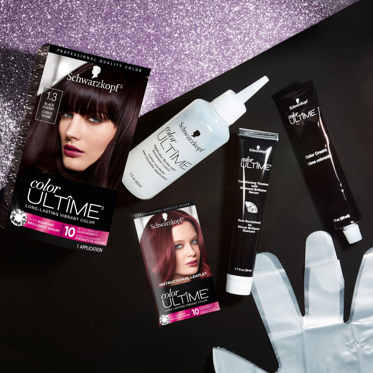 Schwarzkopf Color Ultime 13 Black Cherry Hair Dye Permanent Intense Black with Diamond Brilliance FadeResistant Covers G