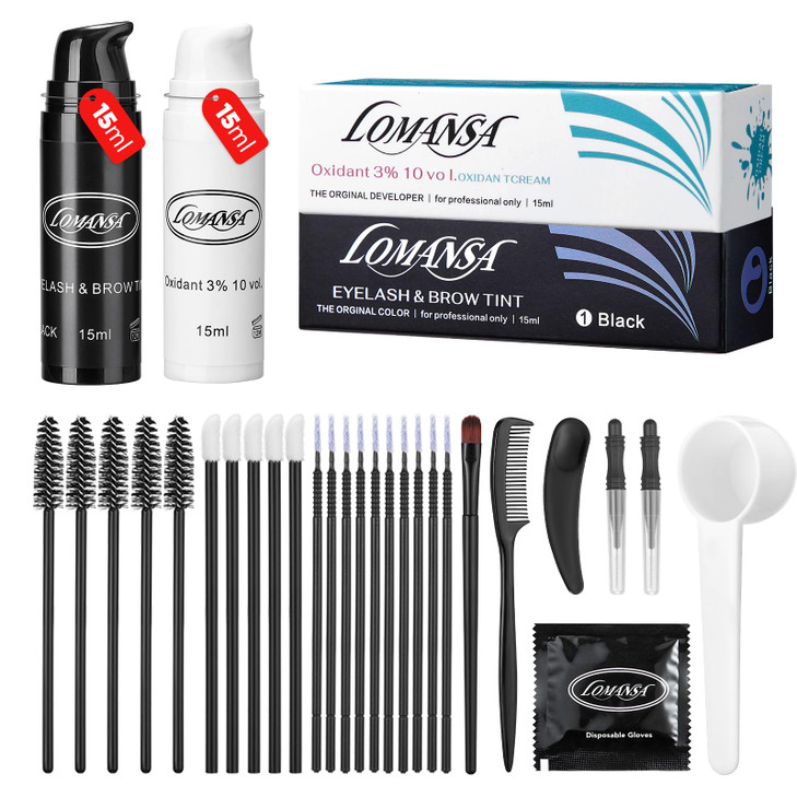 Lomansa Eyelash Color Kit Black Lash Color Kits Instant Hair Color with Natural Effects 15ml Keratin Voluminous Coloring