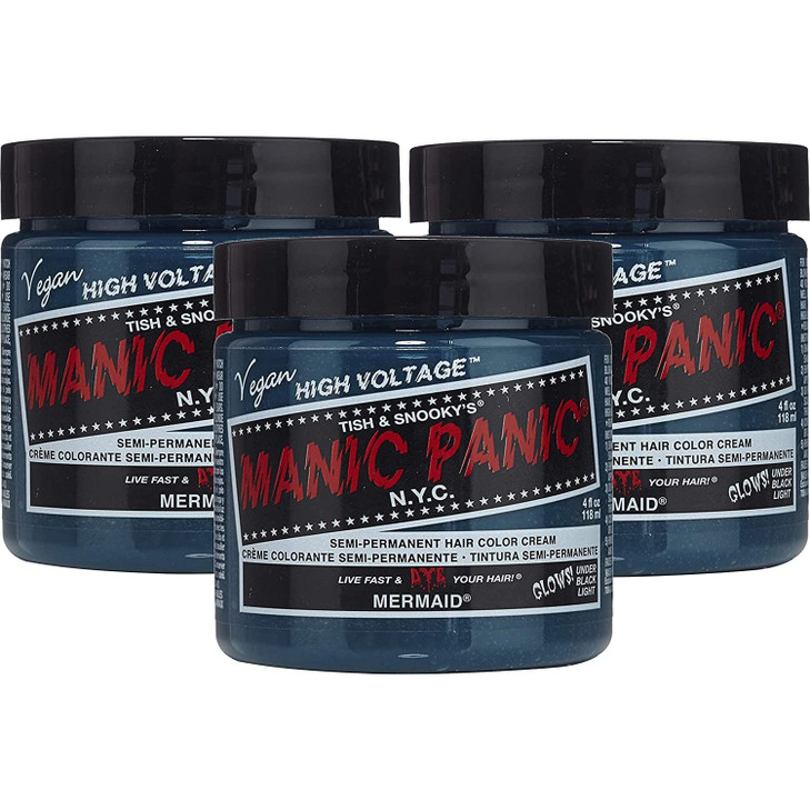 MANIC PANIC Classic Mermaid Semi Permanent Hair Color Neon Ocean Blue Hair Dye for Women Men That Lasts 46 Weeks Vegan A