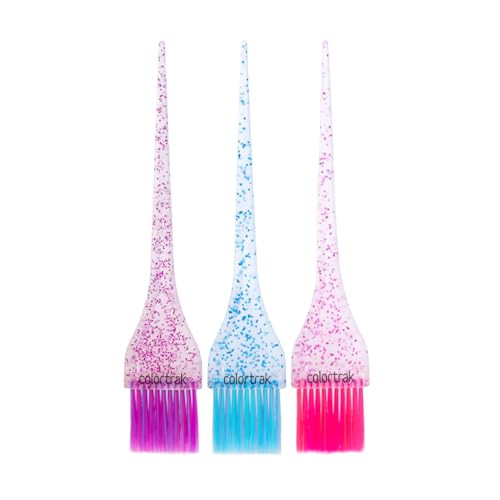 Colortrak 3 Pack Mini Glitter Trio Brush Bowl Set Small Brushes with Colorful Feather Bristles Stackable Color Bowls wit