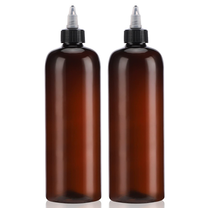 Segbeauty 169oz Amber Squeeze Bottles 2Pcs 500ml Refillable Hair Dye Colored Applicator Bottle with Angled Tip PET Twist