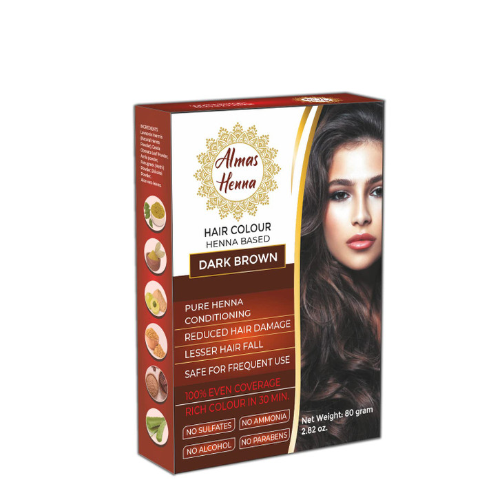 Almas Henna 80 GRAM 100 Organic Hair Color Powder Infused with Herbs Natural Henna for Soft Shiny Hair 282 OUNCE DARK BR