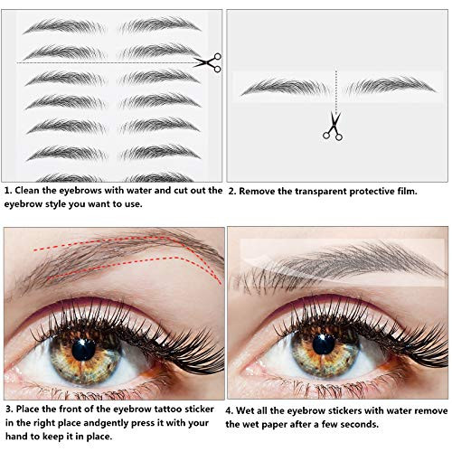 Maitys 12 Sheets 108 Pairs 4D Hair Like Waterproof Eyebrow Tattoos Stickers Temporary Transfer Brows Decal Peel off Fake