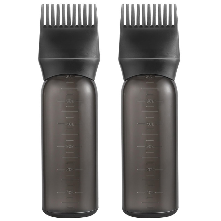 Pimoys 2 Pack Root Comb Applicator Bottle 6 Ounce Oil Applicator for Hair Dye Black Hair Oiling Bottle Applicator Brush
