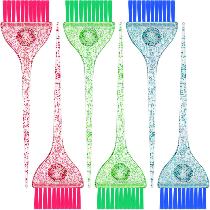 6 Pieces Hair Color Brush Set with Glitter Handles for Highlighting Tint and Coloring Hair Sections Multicolor Glitter D