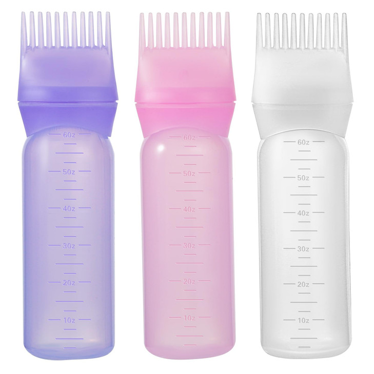 Pimoys Root Comb Applicator Bottle 6 Ounce Oil Applicator for Hair Dye 3 Pack Hair Oiling Bottle Brush with Graduated Sc