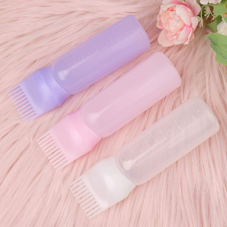 Pimoys Root Comb Applicator Bottle 6 Ounce Oil Applicator for Hair Dye 3 Pack Hair Oiling Bottle Brush with Graduated Sc