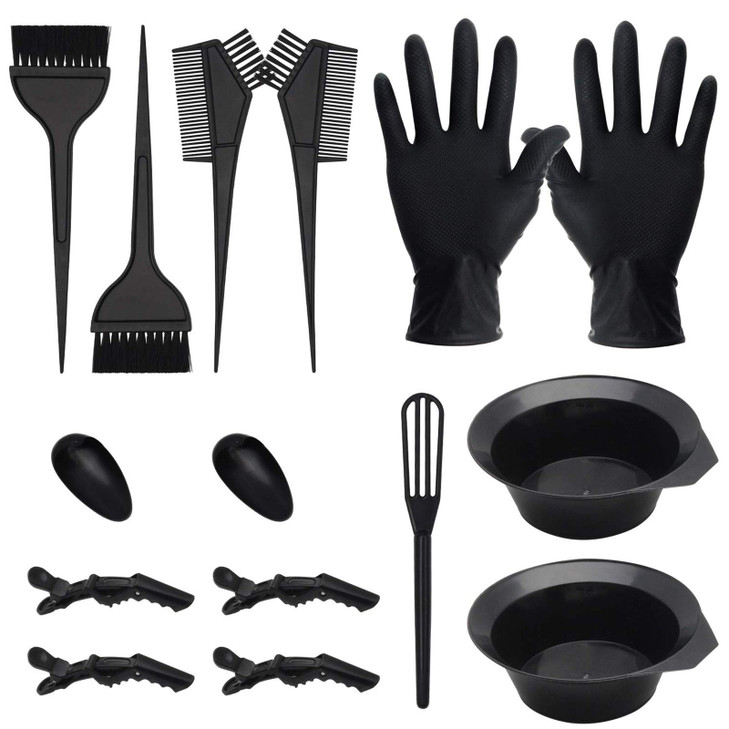 15 Pcs Hair Dye Coloring Kit Hair Coloring Dyeing Bleaching DIY Salon Tool Hair Tinting BowlDye BrushMixing SpoonEar Cov