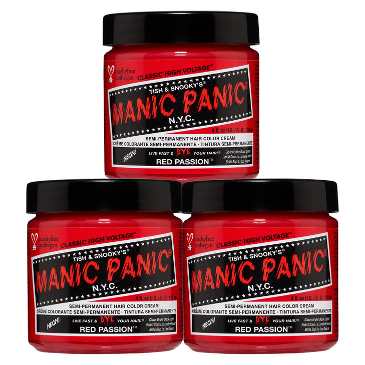 MANIC PANIC Classic Red Passion Semi Permanent Hair Color Medium Cherry Red Hair Dye for Women Men That Lasts 46 Weeks V