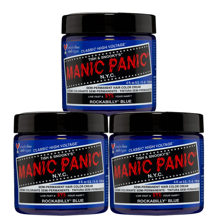 MANIC PANIC Classic Rockabilly Blue Semi Permanent Hair Color True Neutral Blue Hair Dye for Women Men That Lasts 46 Wee