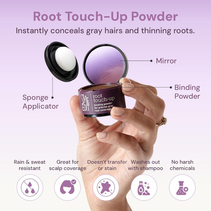 Style Edit Root Touch Up Powder Temporary Hair Color for Gray Roots and Thinning Hair SalonQuality TransferResistant Hai