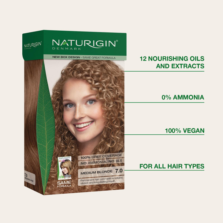 Naturigin Permanent Hair Color 70 Medium Blonde Ammonia Free 100 Gray Coverage Nourishing Natural Formula For All Hair T