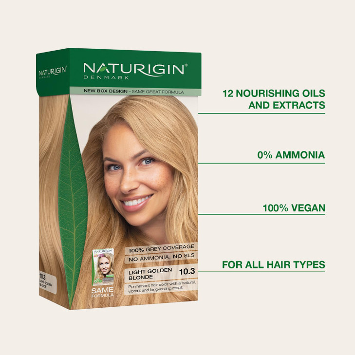 Naturigin Permanent Hair Color 103 Light Golden Blonde Ammonia Free 100 Gray Coverage Nourishing Natural Formula For All