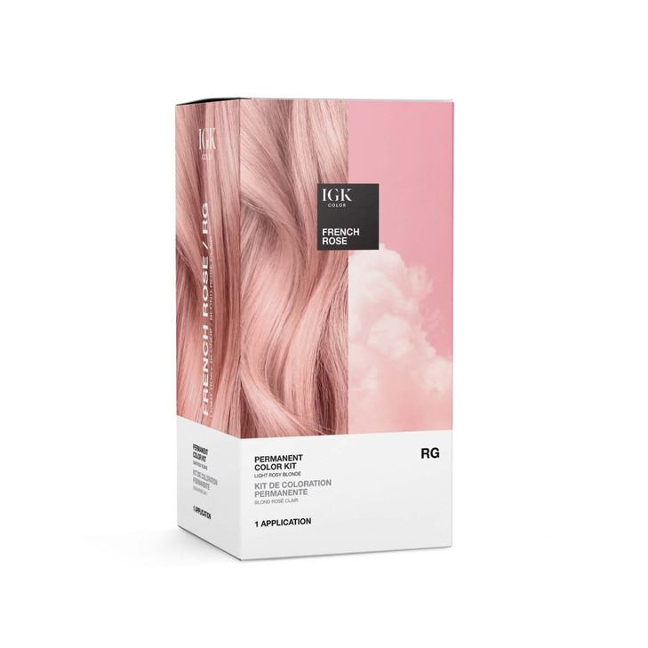 IGK Permanent Hair Dye Color Kit RG French Rose Light Rosy Blonde 100 Gray Color Coverage Strengthen Shine Ammonia Free