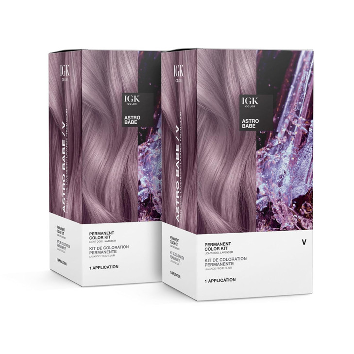 IGK Permanent Hair Dye Color Kit Set of Two V Astro Babe Light Cool Lavendar 100 Gray Color Coverage Strengthen Shine Am
