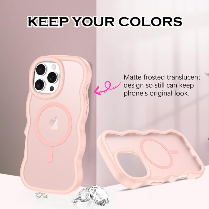 YINLAI Case for iPhone 16 Pro Max 6.9-Inch, Magnetic Compatible with Magsafe Cute Curly Wave Frame Slim Translucent Matte Supports Wireless Charging