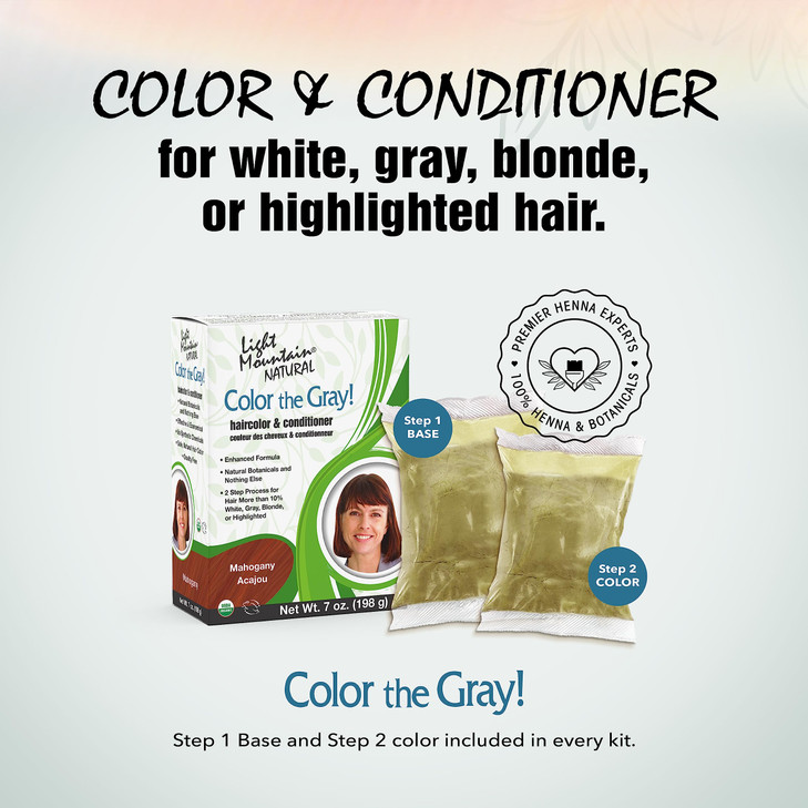 Light Mountain Henna Hair Color Conditioner Color the Gray Mahogany Hair Dye for MenWomen 2Step ChemicalFree SemiPermane