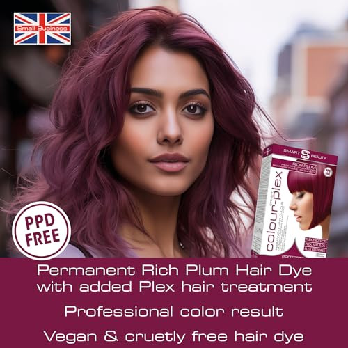Smart Beauty Plum Hair Dye Permanent with Plex Antibreakage Technology Cream Form Vegan PPD Free For Light to Middark Br