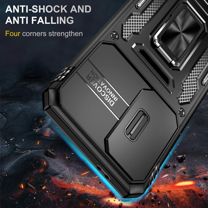 for Samsung Galaxy S24 FE Case with Slide Camera Cover + Screen Protector X2, Military Grade Shockproof Heavy Duty Protective Cover, Built in Rotatab