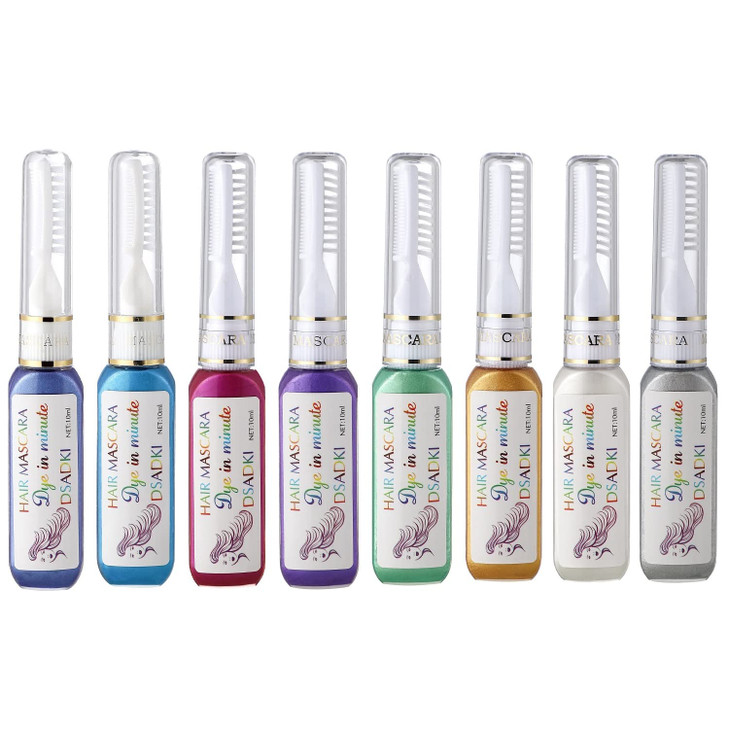 DSADKI Temporary Hair Color Mascara Washable Hair Dye Stick Nontoxic Instant Hair Chalk Dye for Girls Women 8PCS MULTI