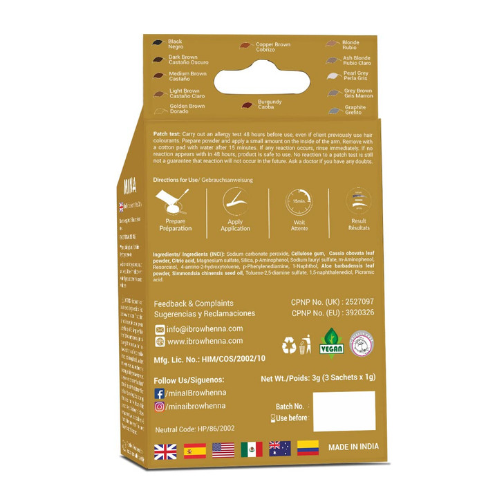 Mina ibrow Hair Color Golden BrownNatural Spot coloring Hair Tinting Powder Water and Smudge Proof No Ammonia No Lead wi