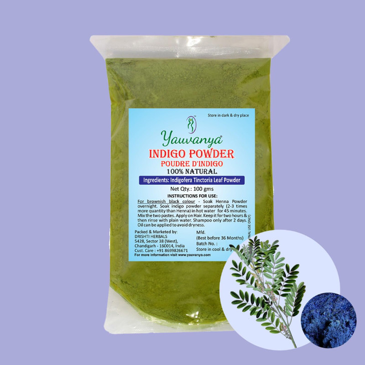 Yauvanya Pure Indigo Powder Indigofera Tinctoria 100 natural chemical free ammonia free Hair Color for hair 300 Gms 3 pa