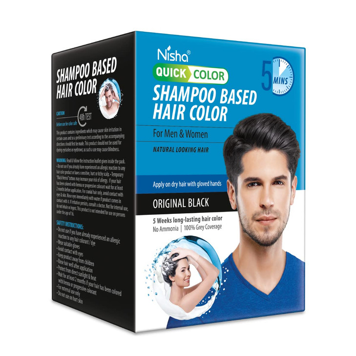 Nisha Quick Black Hair Dye Black Hair Color Shampoo No ammonia Black hair color for gray coverage 20ml Each 10 In 1 Box