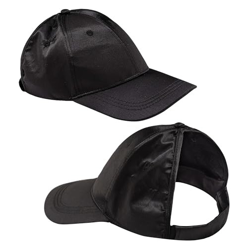 Curl Keeper Badazz Backless Curl Cap Satin Black OpenBack Ponytail Hat Designed for Curly Hair Flexible Cap Perfect for