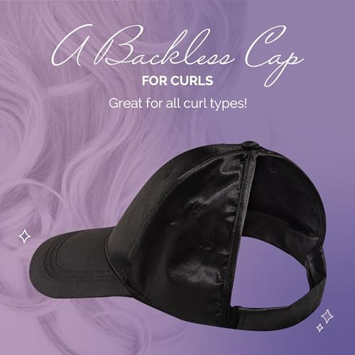 Curl Keeper Badazz Backless Curl Cap Satin Black OpenBack Ponytail Hat Designed for Curly Hair Flexible Cap Perfect for