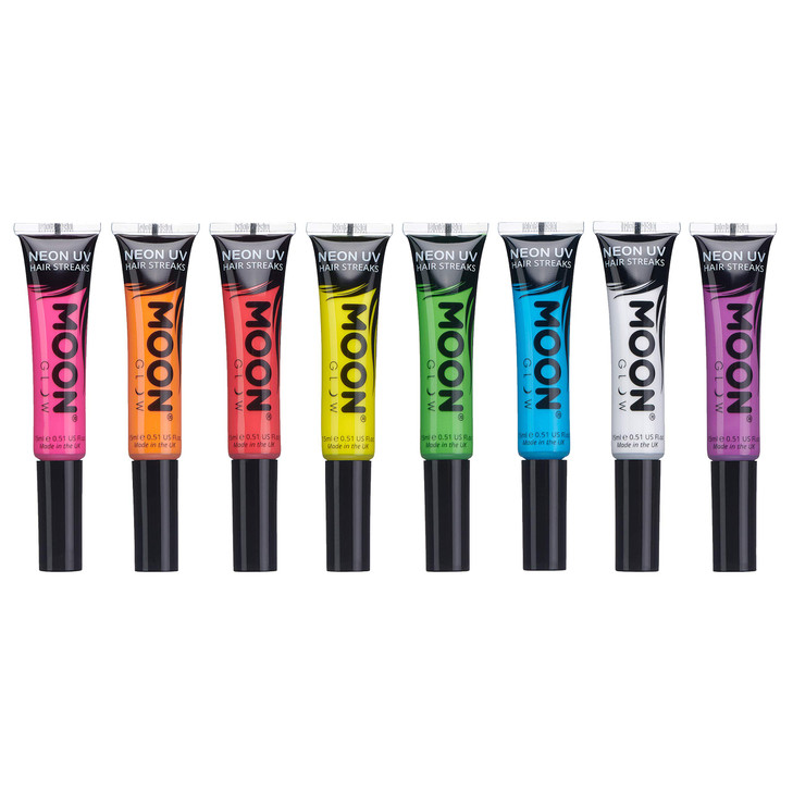 Moon Glow Neon UV Hair Color Streaks Set of 8 Hair Mascara Temporary Wash out Hair Dye Bright Neon Color Glows under Bla