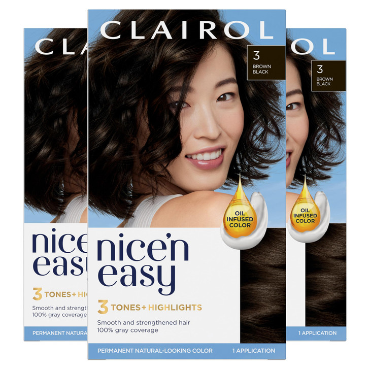 Clairol Nicen Easy Permanent Hair Dye 3 Brown Black Hair Color Pack of 3