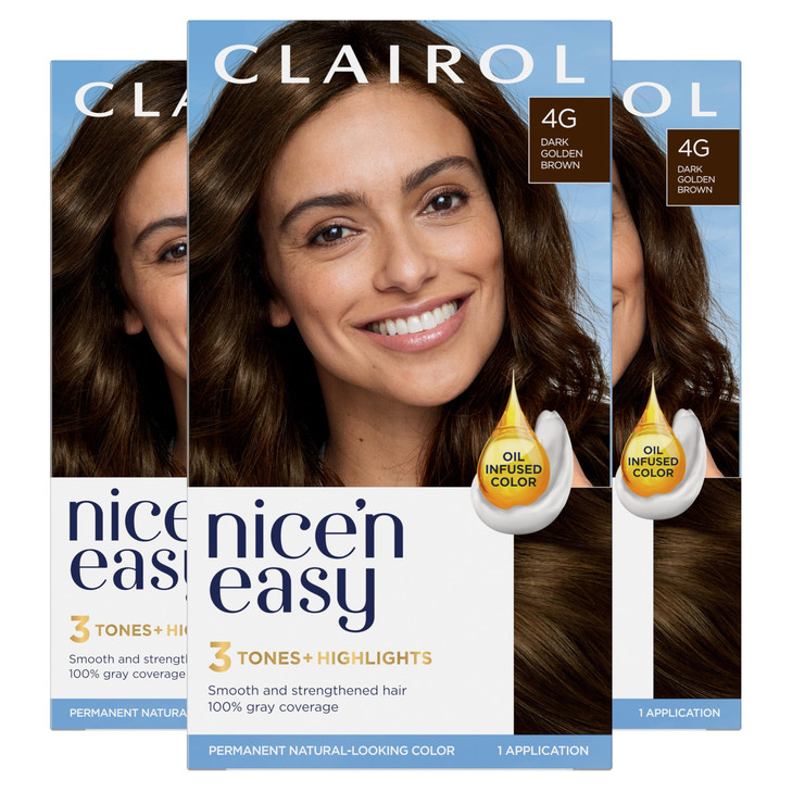 Clairol Nicen Easy Permanent Hair Dye 4G Dark Golden Brown Hair Color Pack of 3