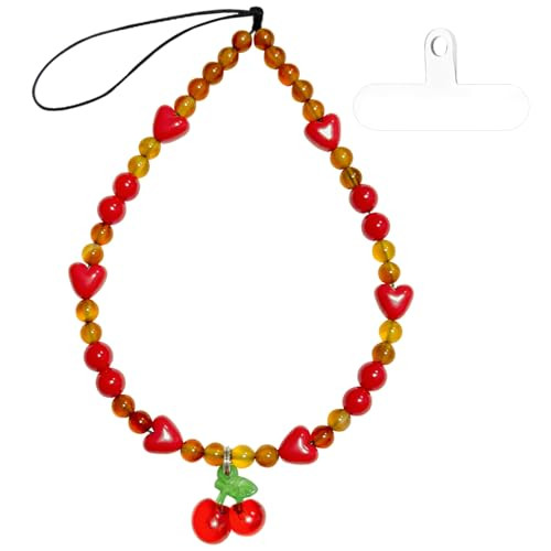 BERITNI Beaded Phone Charms Strap Cute Cherry, Cellphone Lanyard Wrist Strap, iPhone Case Accessories for Phone Bag Airpods Camera Keychain Decor for