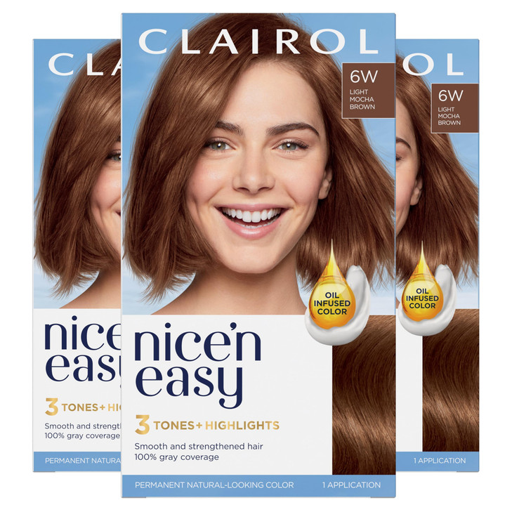 Clairol Nicen Easy Permanent Hair Dye 6W Light Mocha Brown Hair Color Pack of 3