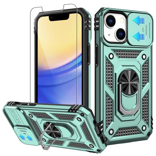 for iPhone 12 Mini Case & iPhone 13 Mini Case with Slide Camera Cover HD Screen Protector [Military Grade 16ft. Drop Tested] Magnetic Ring Kickstand