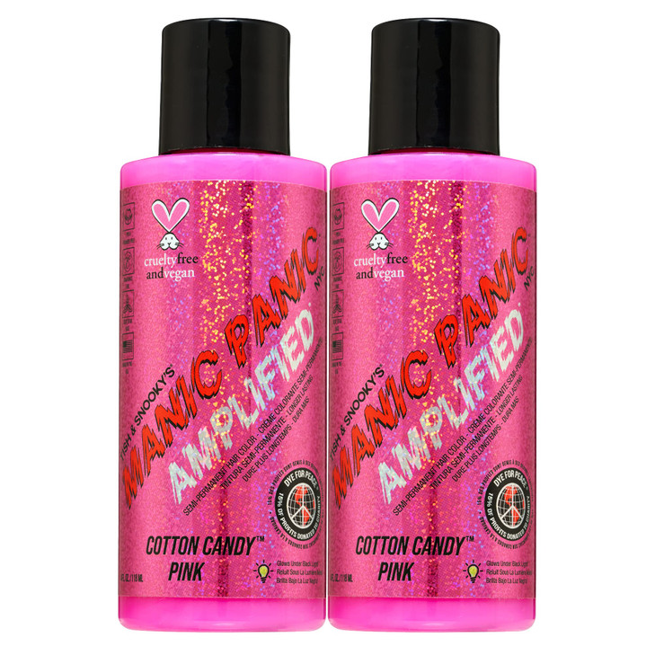 MANIC PANIC Cotton Candy Pink Hair Color Amplified 2PK Semi Permanent Hair Dye Bright Pink Cool Toned Color Glows in Bla