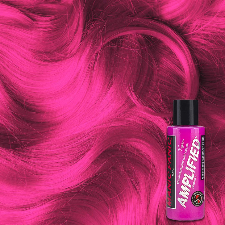 MANIC PANIC Cotton Candy Pink Hair Color Amplified 2PK Semi Permanent Hair Dye Bright Pink Cool Toned Color Glows in Bla