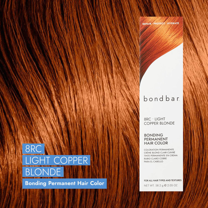 Bondbar 8RC Light Copper Blonde Bonding Permanent Creme Hair Color Repairing hair dye for all hair types Vegan Built in
