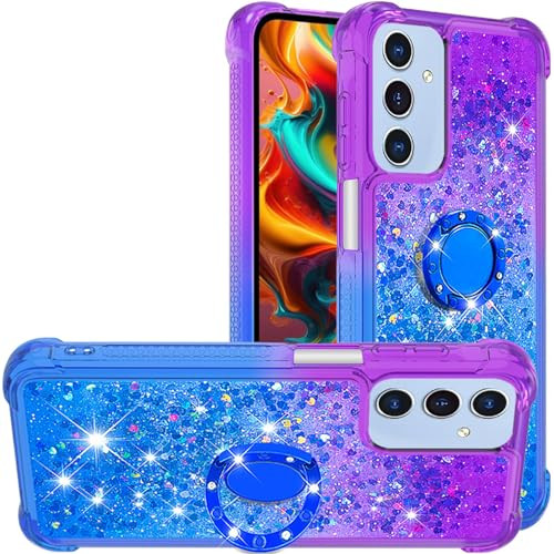 Fofvccv for Samsung Galaxy A16 5G Case Glitter,Gradient Quicksand Bling Sparkle Liquid Floating Case with Ring Stand Clear TPU Bumper Women Phone Cov