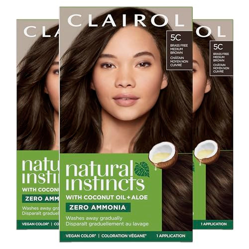 Clairol Natural Instincts DemiPermanent Hair Dye 5C Brass Free Medium Brown Hair Color Pack of 3