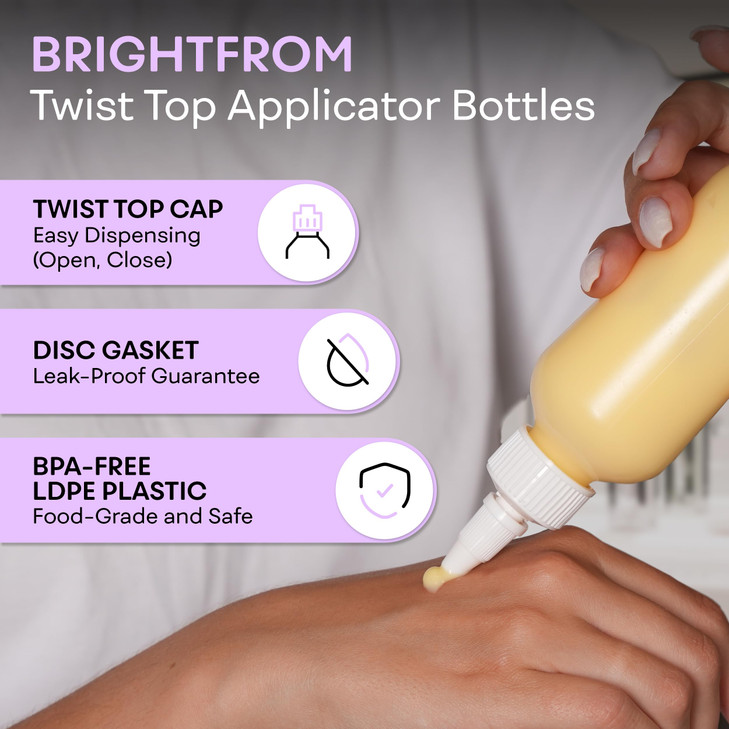 BRIGHTFROM Twist Top Applicator Bottles Squeeze 4 OZ Empty Plastic Bottles Refillable OpenClose Nozzle Multi Purpose Pac