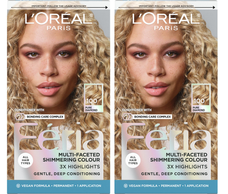 LOreal Paris Feria MultiFaceted Shimmering Permanent Hair Color 100 Pure Diamond Hair Dye Kit Pack of 2
