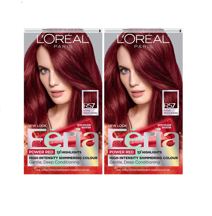 LOreal Paris Feria MultiFaceted Shimmering Permanent Hair Color R57 Intense Medium Auburn Hair Dye Kit Pack of 2