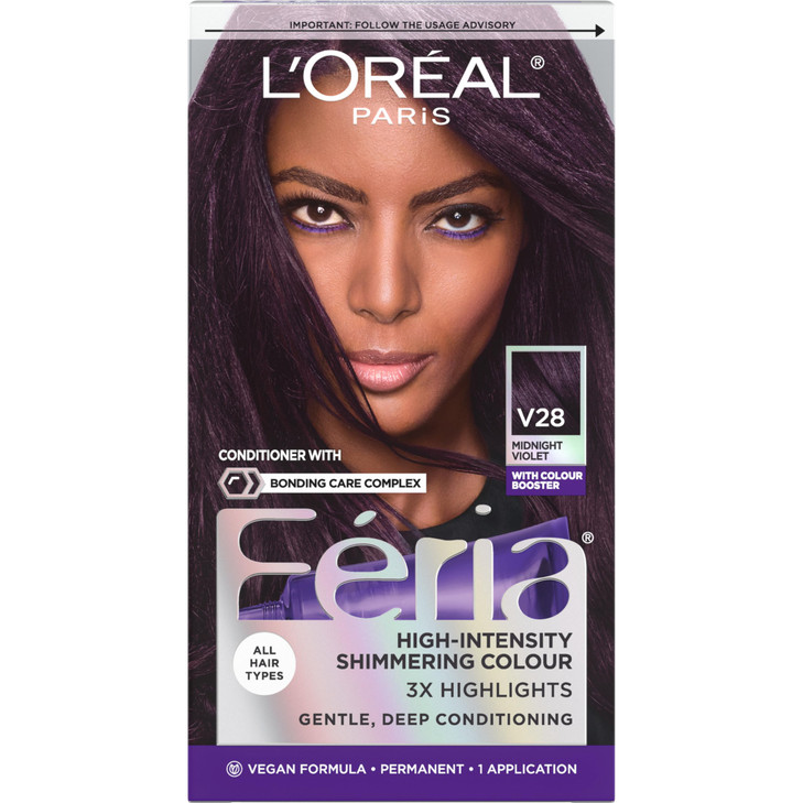 LOreal Paris Feria MultiFaceted Shimmering Permanent Hair Color Hair Dye V28 Midnight Violet Deepest Violet