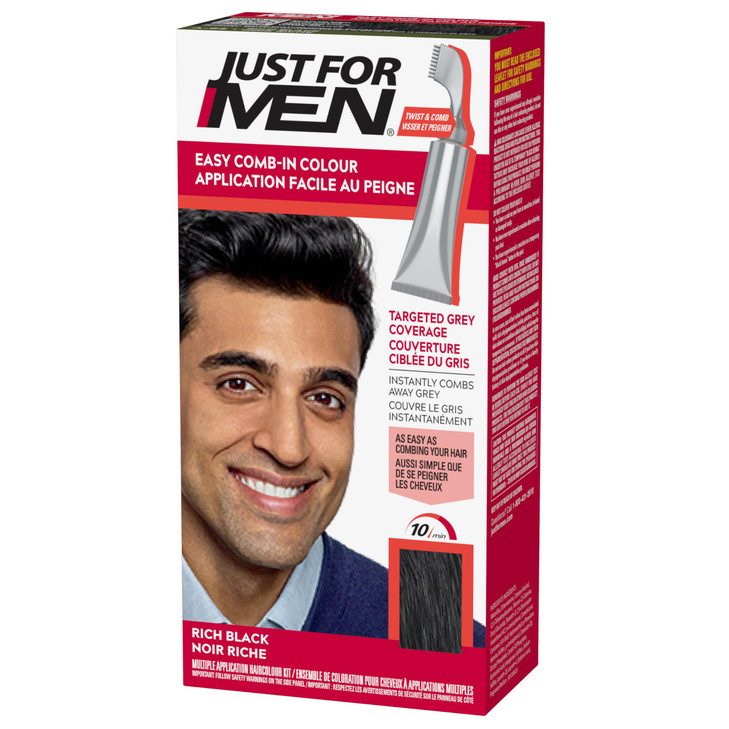 Just For Men Easy CombIn Color Mens Hair Dye Easy No Mix Application with Comb Applicator Rich Black A65 Pack of 1