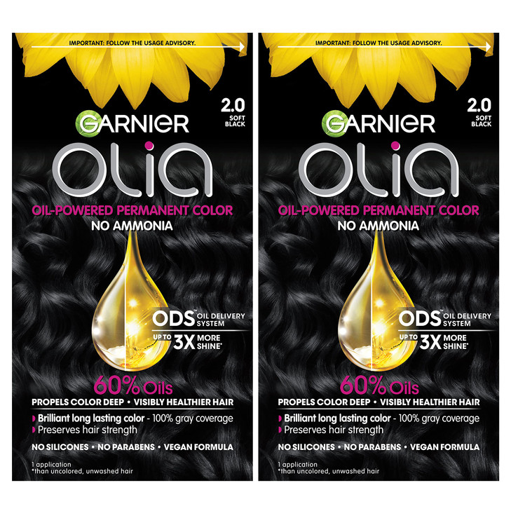 Garnier Hair Color Olia AmmoniaFree Brilliant Color OilRich Permanent Hair Dye 20 Soft Black 2 Count Packaging May Vary