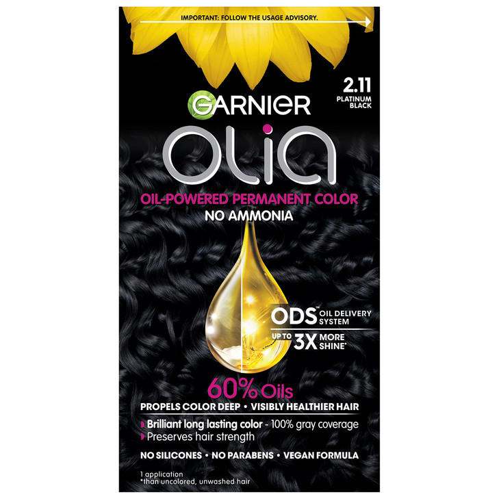 Garnier Hair Color Olia AmmoniaFree Brilliant Color OilRich Permanent Hair Dye 211 Platinum Black 1 Count Packaging May